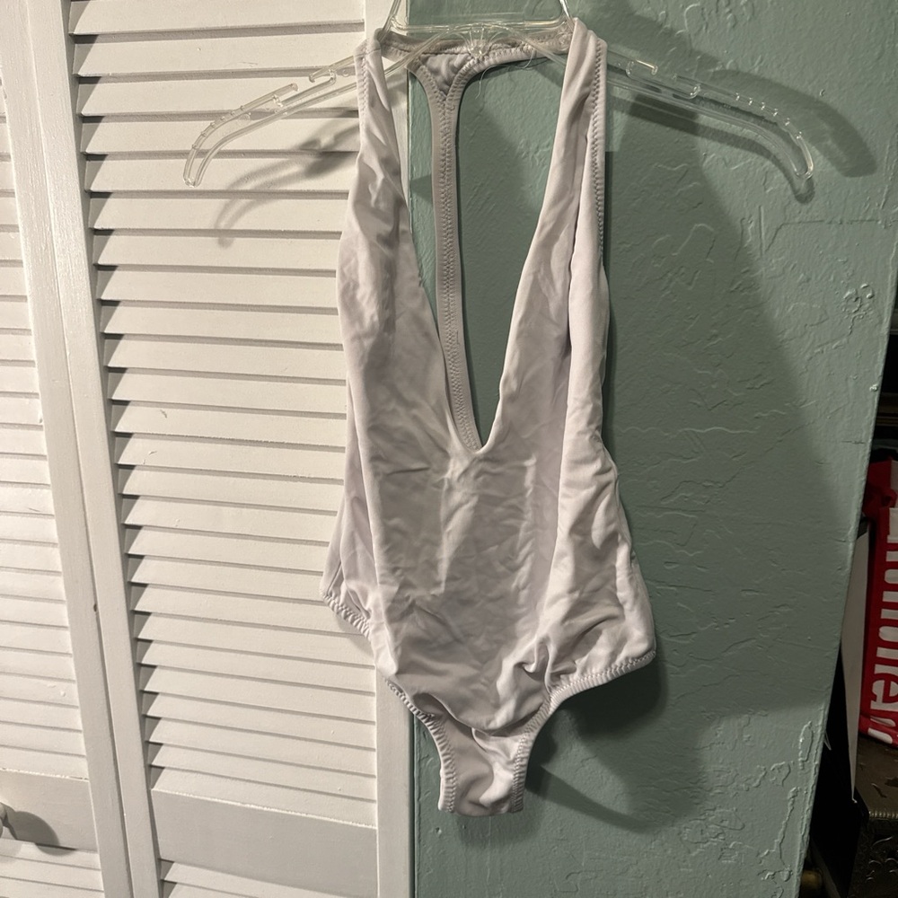 Women's White Plunge One-Piece Swimsuit